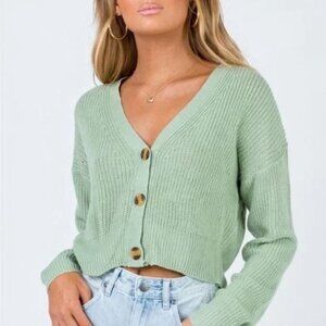 Green Ribbed Women's Cropped Cardigan / US XS-S / Princess Polly